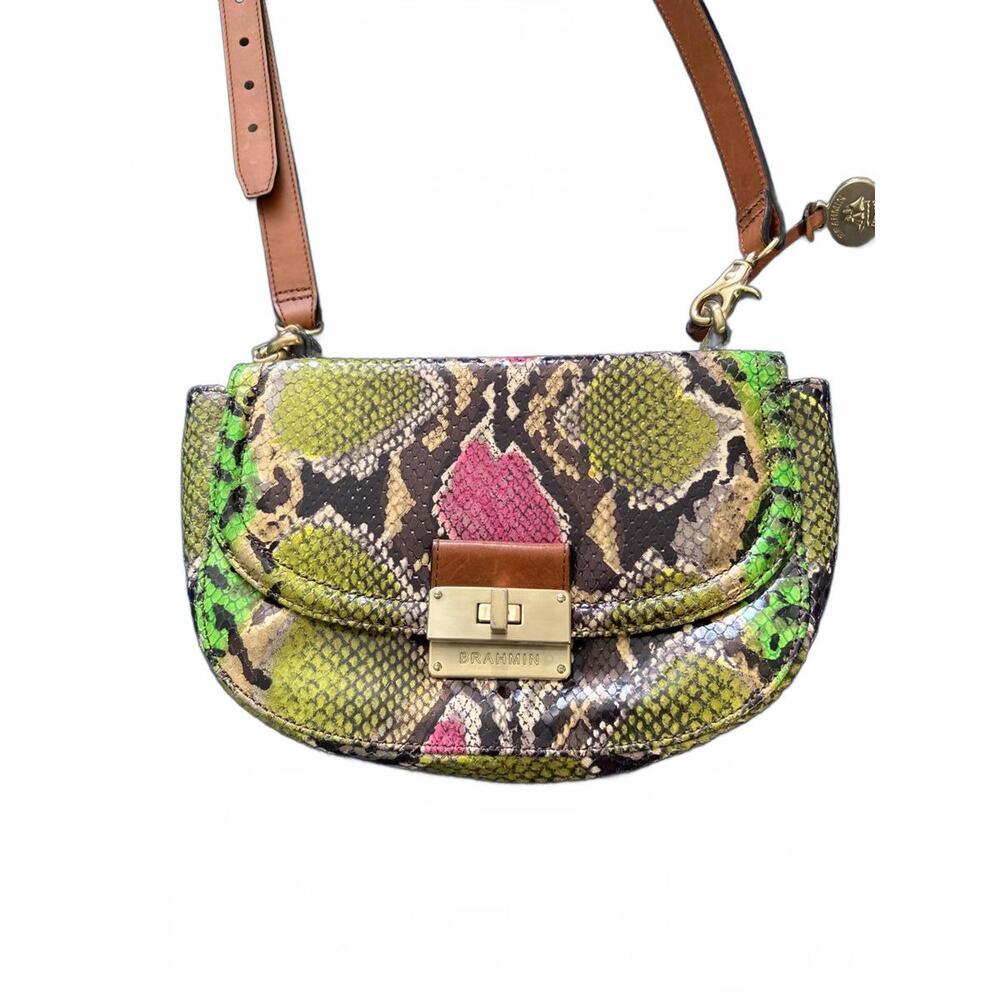 Brahmin Multicolor Snake Print Crossbody Bag with Tan Strap